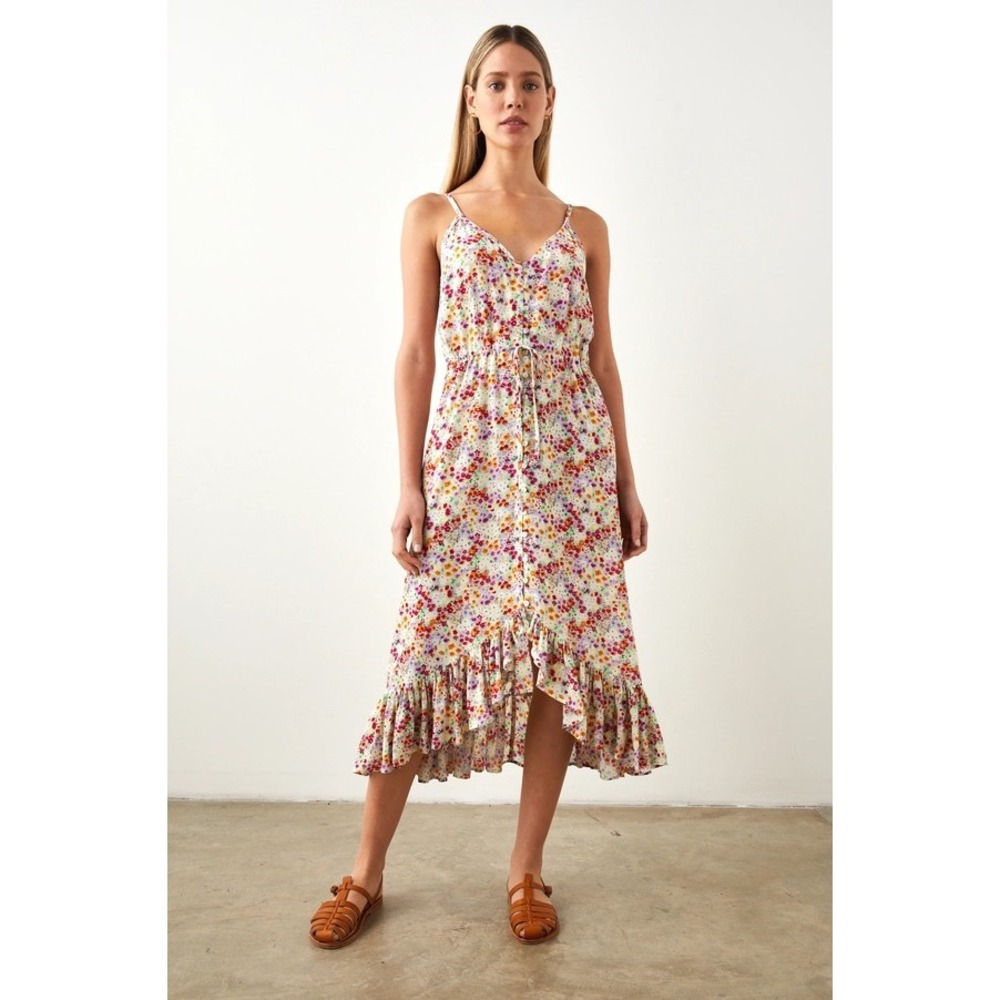 Rails Frida Fleur Floral Ruffle Hem Midi Dress Medium